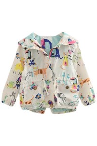 SKCC004 design printed zipper coat for girls children's wear hooded coat children's wear specialty store 45 degree